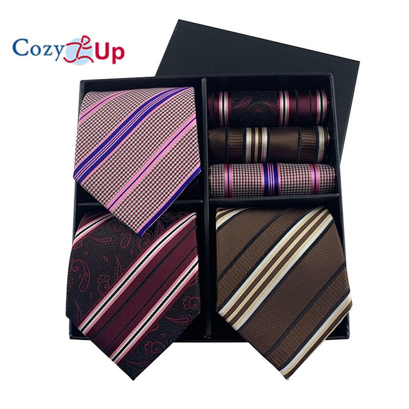 3pcs Necktie+3 Pcs Square Scarf  Men Two-piece Tie Set Wave Point A Tie Cufflinks Business Fashion Handkerchief Paisley