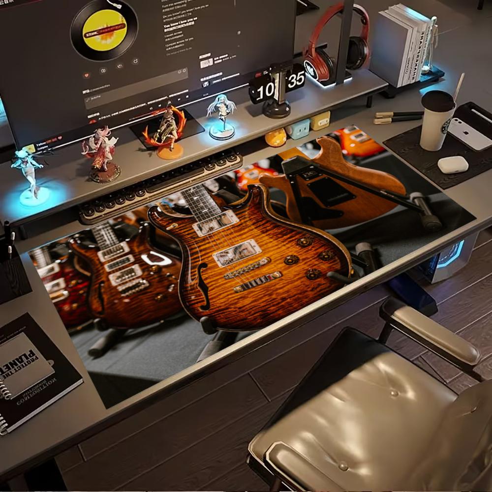 Electric Guitar Extended Gaming Mouse Pad AntiSlip Desk Mat Stitched Edge Aesthetic Decor For Pc Gamer Office Setup
