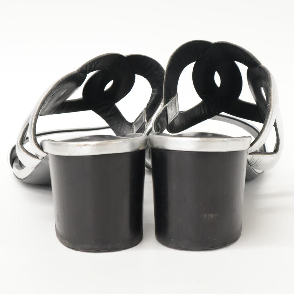HERMES H202180Z Bikini Sandal with Chaine d'Ancre Motif in Metallic Nappa with Chunky Heel shoes 38 1/2 SilverUsed
