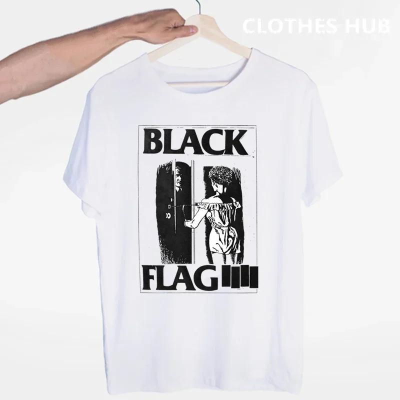 Black Flag T-shirt Summer O-Neck Short Sleeve Punk Rock Band Henry Rollins Large Bars Tshirt
