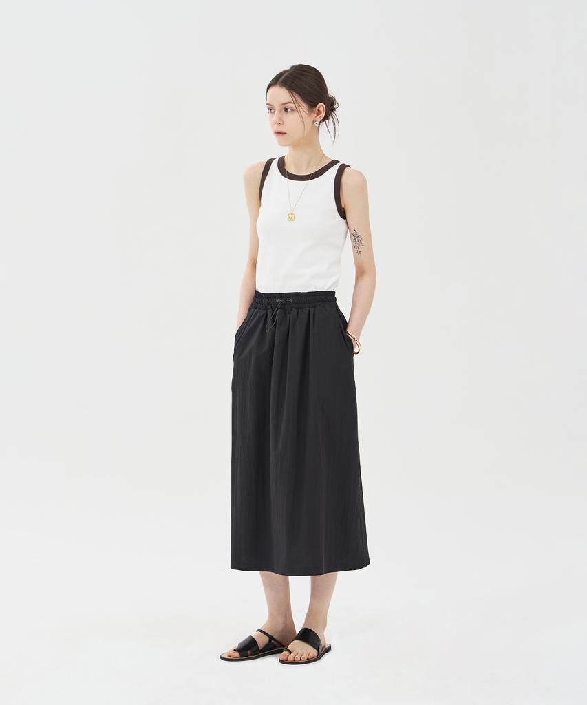 Pin Black Drawstring Banding Skirt Black