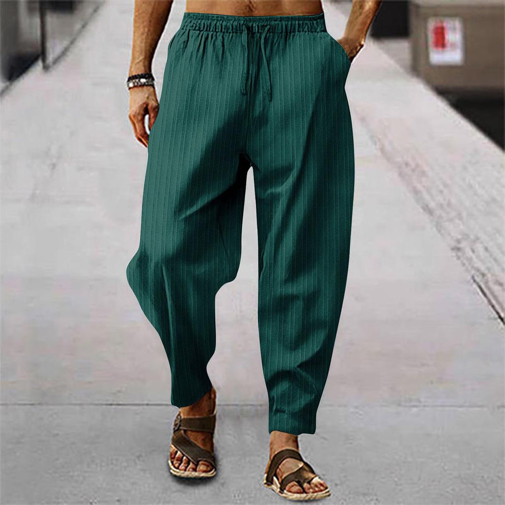Men's Casual Sports Breathable Cotton And Linen Pants - Men's Trendy Striped Loose Pants