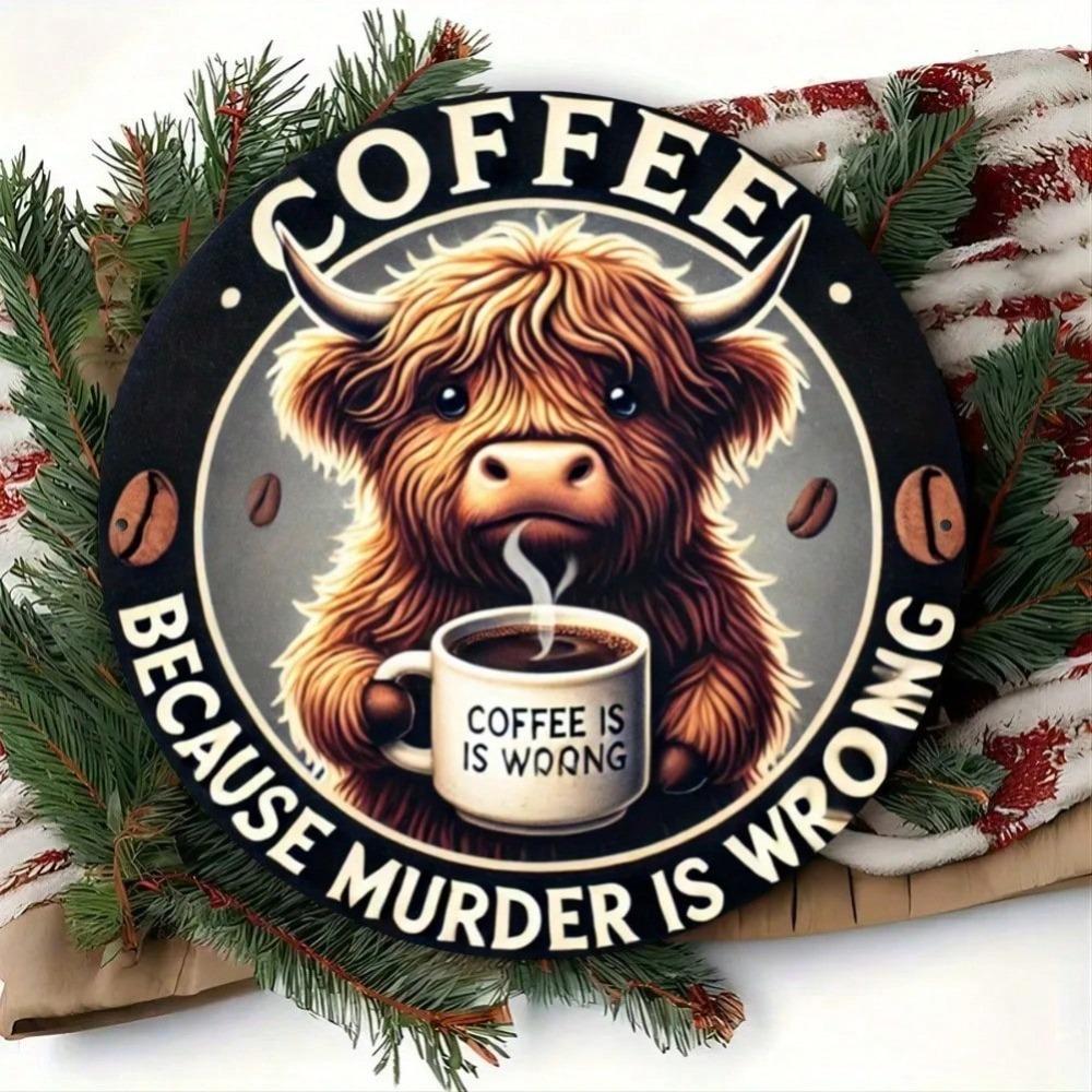 Vintage Iron Wall Art Metal Tin Sign Highland Cow Coffee Decor