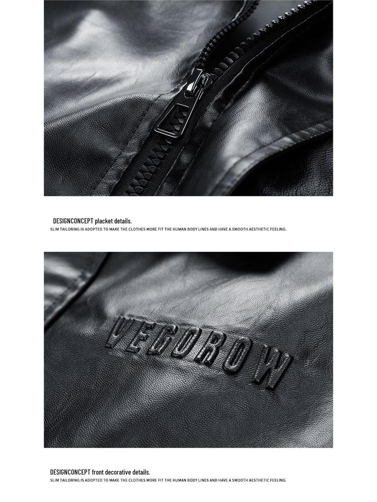 Men's PU Leather Stand Collar Motorcycle Jacket