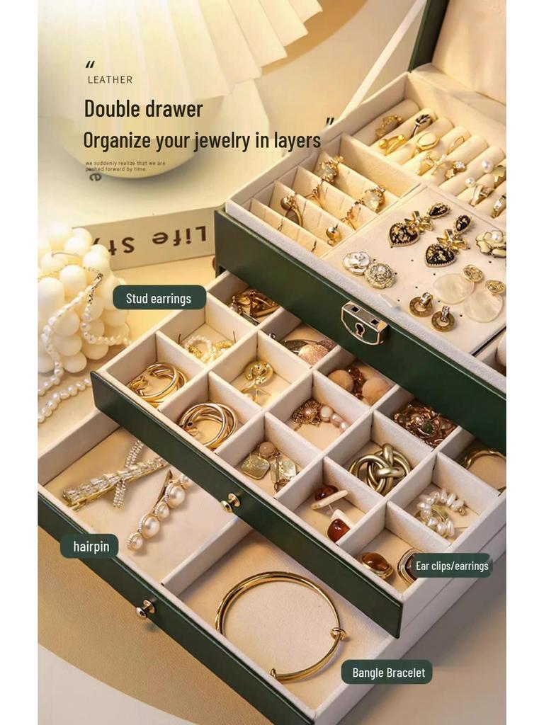 Exquisite Three-Layer Jewelry Box 2025 - Large Capacity for Earrings and Necklaces