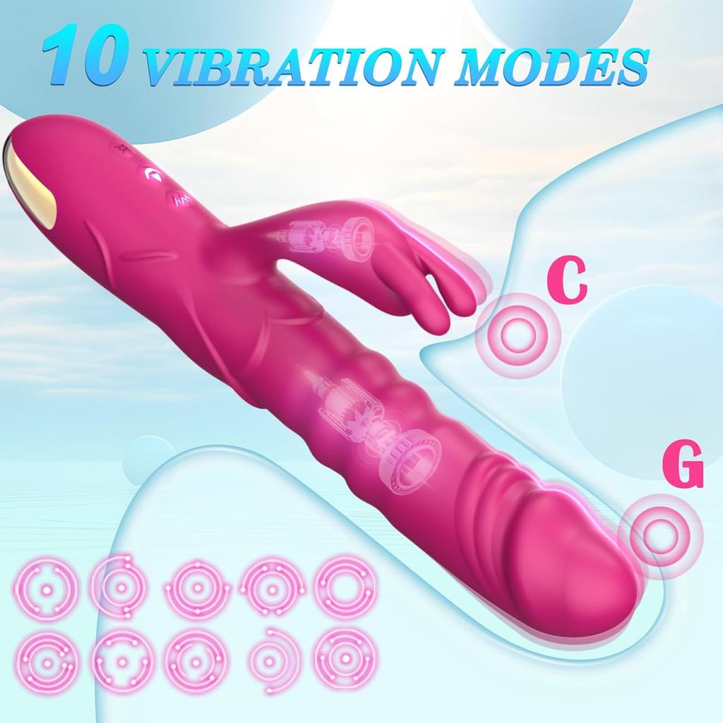 Rabbit Vibrator G Spot Clitoral Vibrator Waterproof Rechargeable Realistic Silicone Vibrator with 3 Thrusting 10 Vibrating Modes Sex Toys for Women