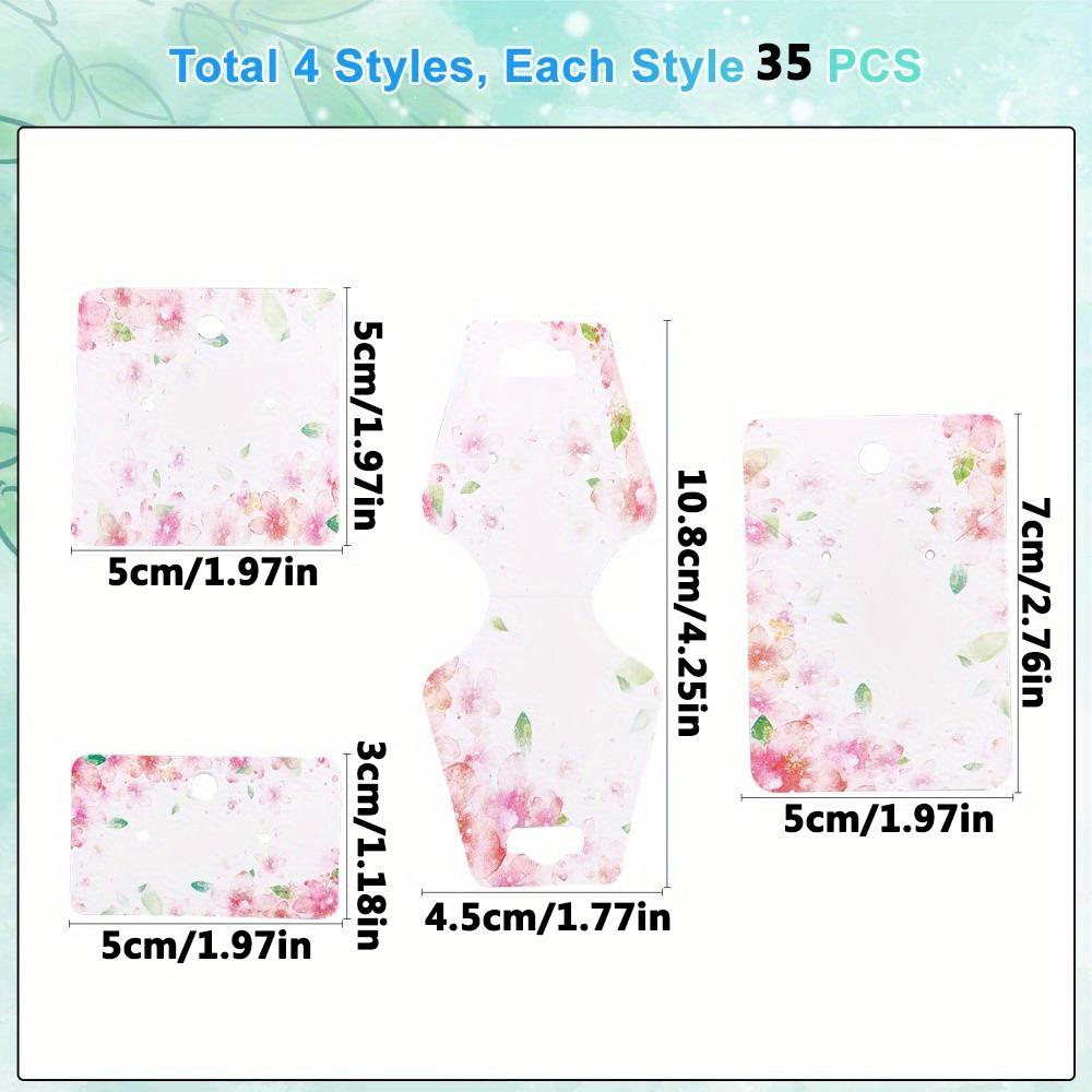 140pcs Flower Pattern Jewelry Packaging - 140pcs/Set, 4 Styles White Cardboard Display Cards for Earrings Necklaces Pinkish Tone Versatile Stylish