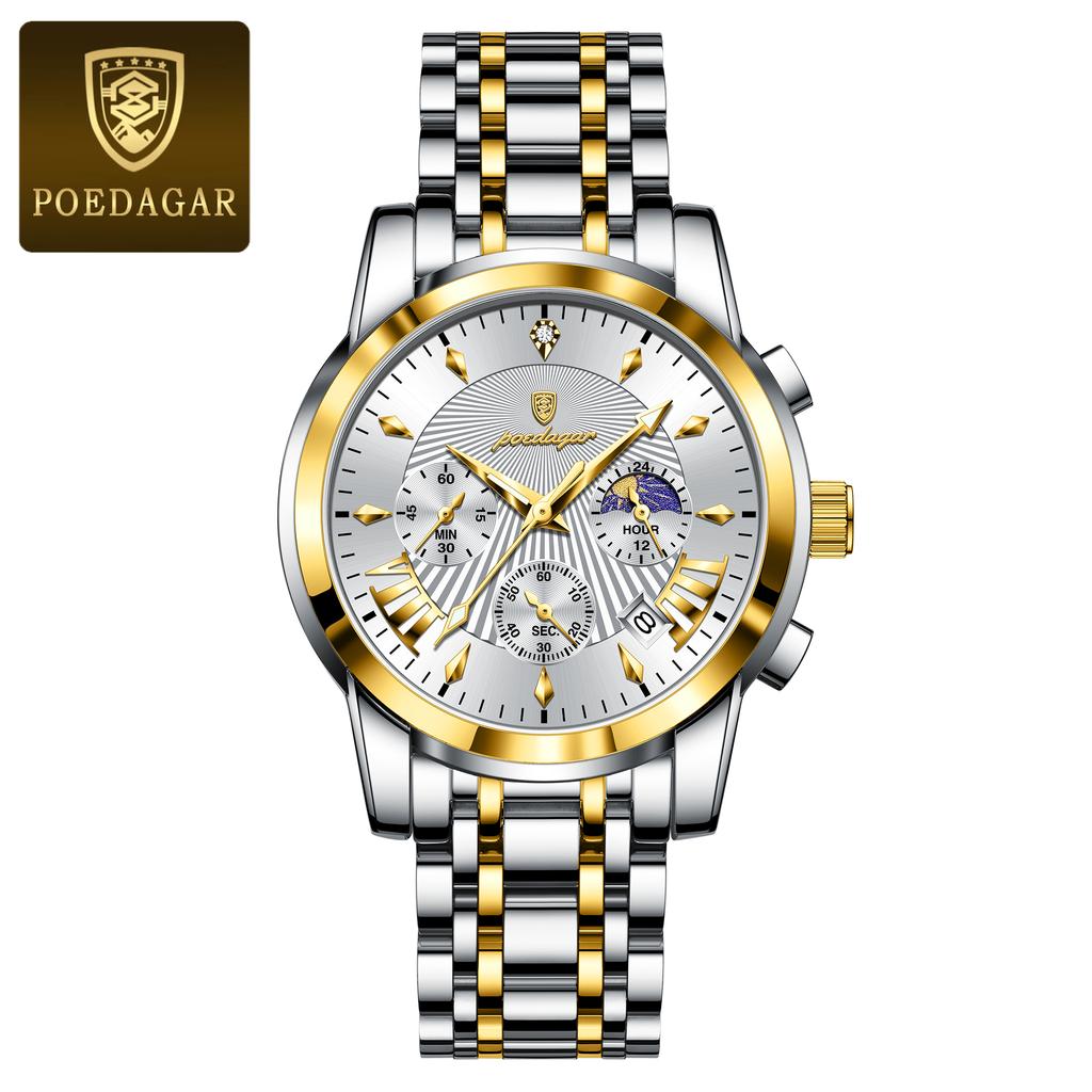 Luxusní pánské náramkové hodinky Vodotěsné luminiscenční hodinky s chronografem pro muže Nerezové pánské Quartz hodinky
