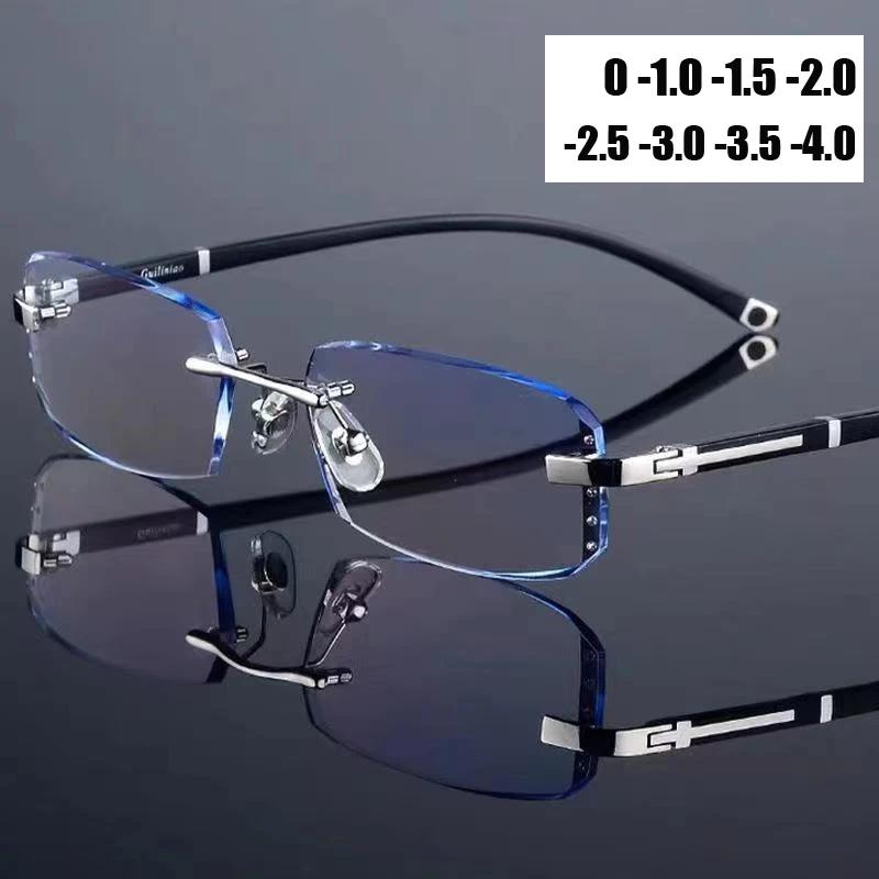 Women Luxury Finished Myopia Glasses Unisex Fashion Clear Lens Eyeglasses Unisex Ladies Rimless Near Sight Eyewear 0-1.0-4.0