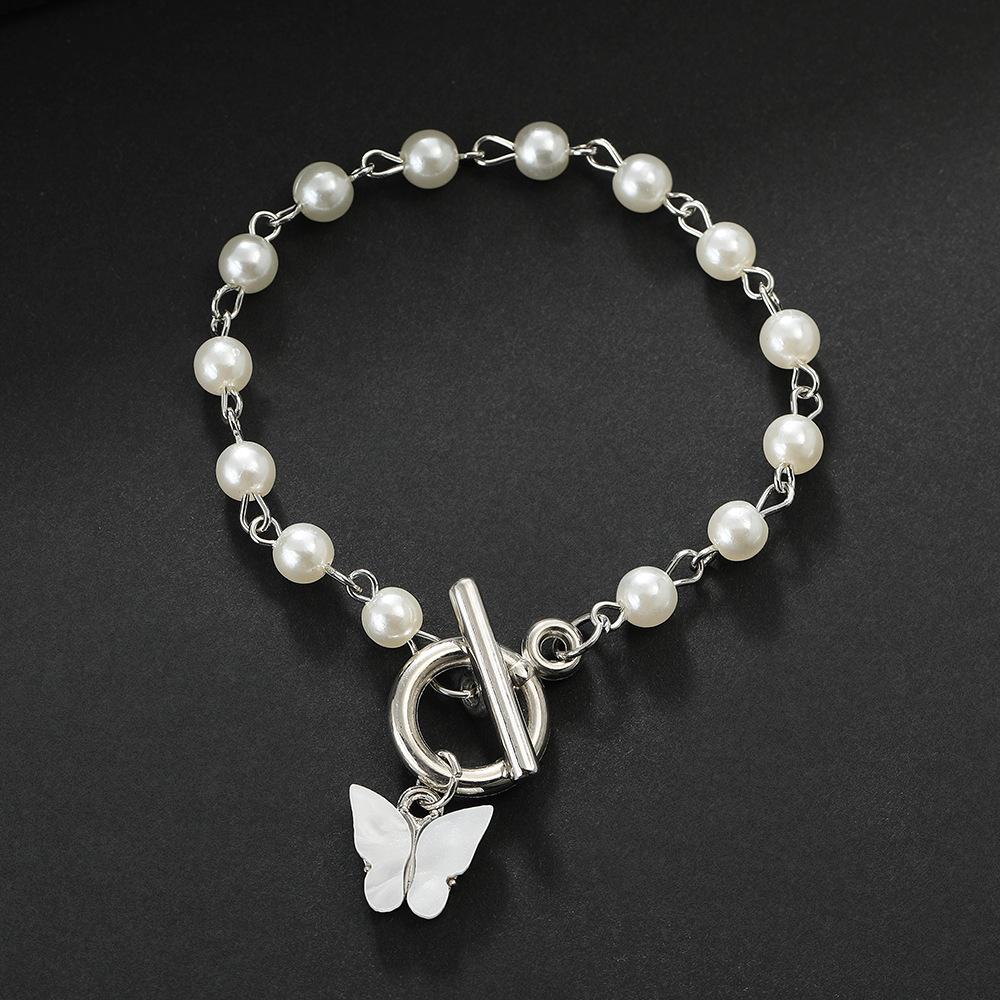 Pearl one-word buckle butterfly bracelet temperament fashion ins versatile birthday gift bracelet for girlfriends