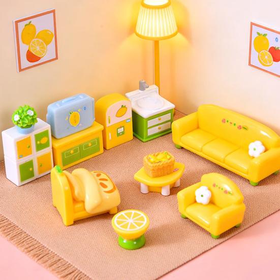 Yousheng Miniature Dollhouse Furniture Mini Resin Bed Sofa Cabinet Table Accessories Lemon Style Tiny Pretend Play Props for Fairy Garden Doll House
