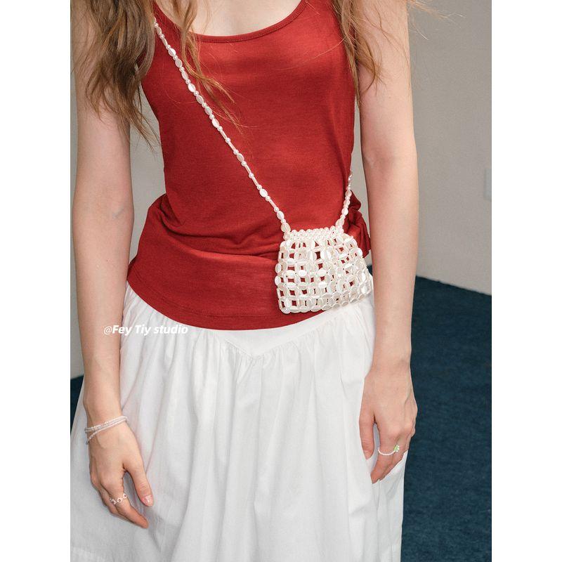 

Feytiy Girl s Mind Handmade Beaded Woven Shoulder Small Bag Women New Decorative Mini Shoulder Bag Shell color