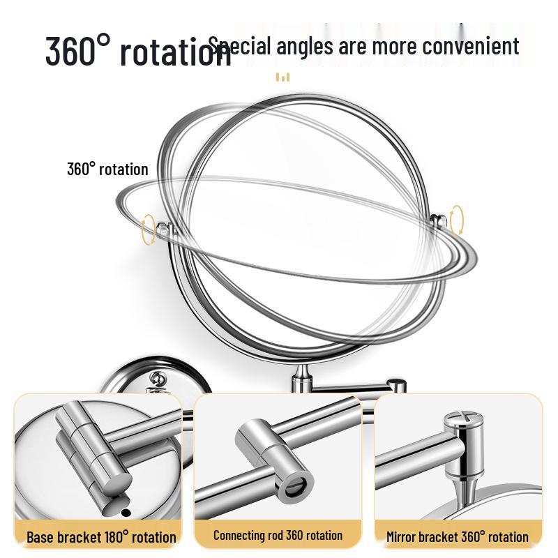 Wall-Mounted Folding Lighted Makeup Mirror for Bathroom or Dormitory