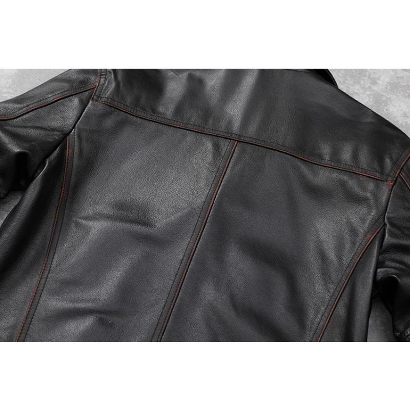 Jachetă de piele ocazională pentru bărbați, dimensiune chinezească, haină moale din piele de vacă naturală.