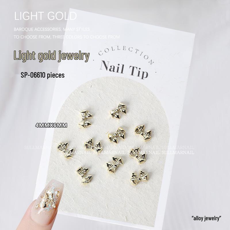 Golden Butterfly 3D Nail Art Set - 10 Pieces of Light Gold Ribbon Bow Decorations
