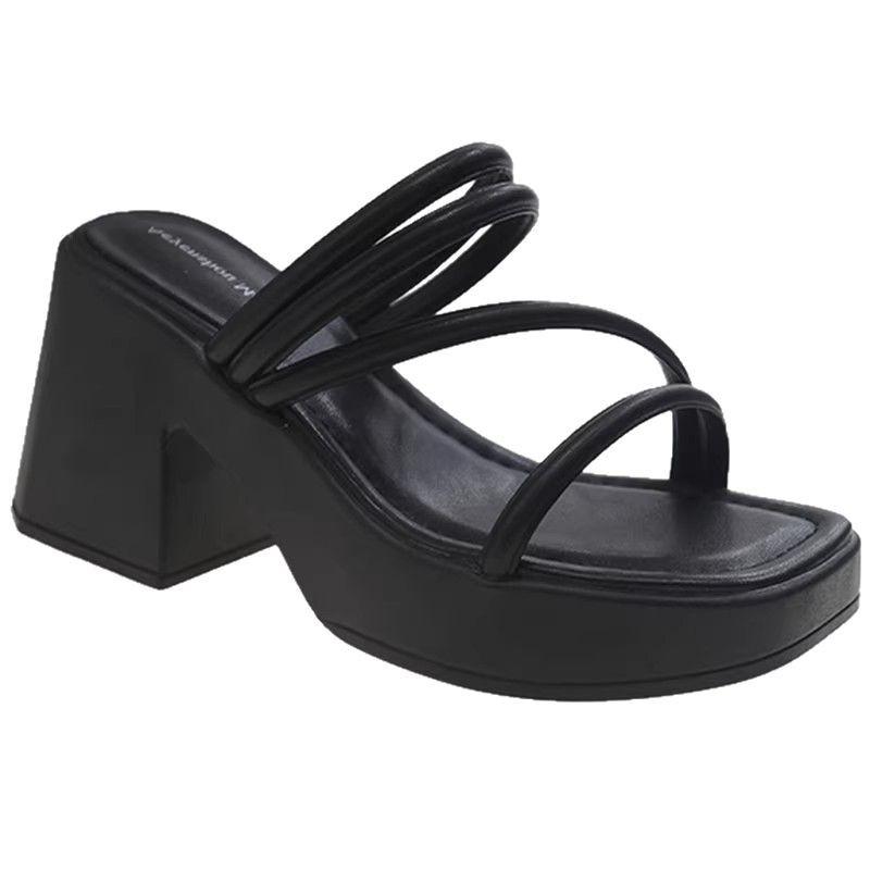 Muffin Thick-soled Small Man Heightened Thick-heeled Slippers Women's Outer Wear 2025 Summer New Fashionable French High-heeled Sandals