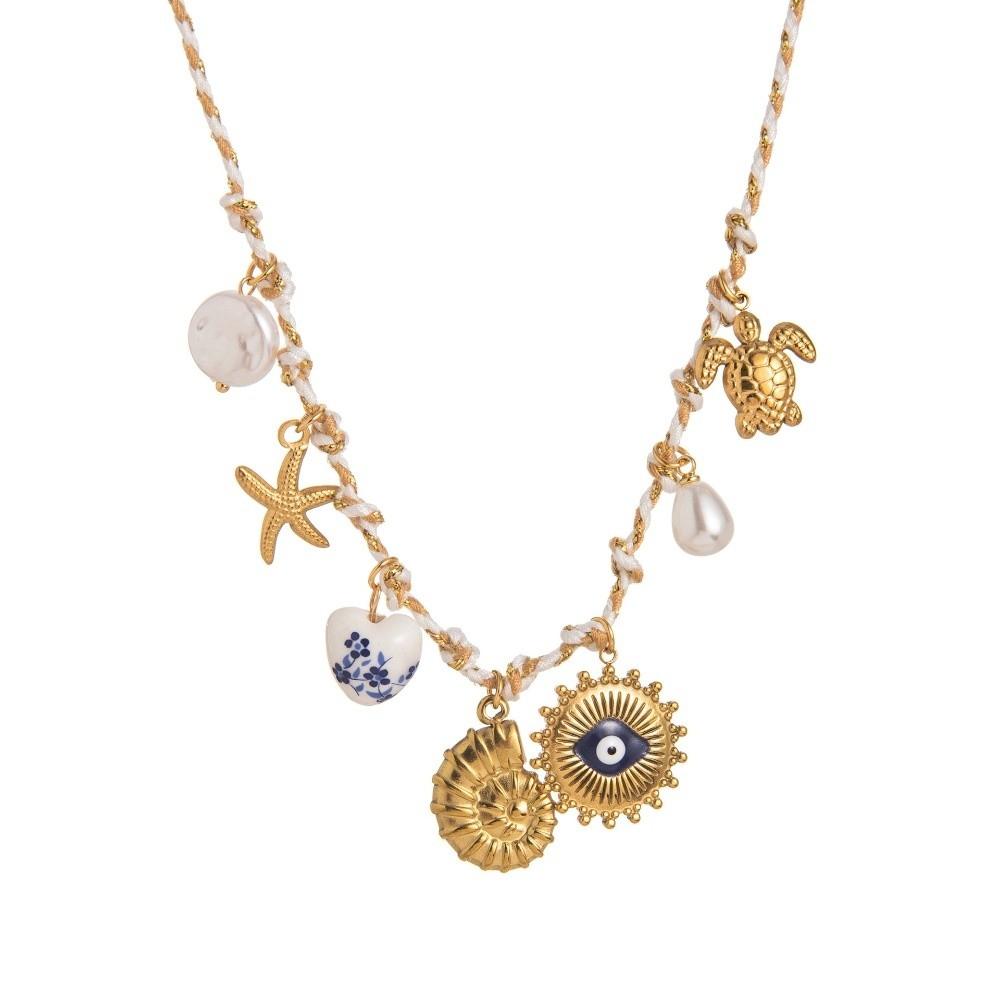 Turtle Knotting Rope Chain Necklace Boho Charm Pearl Pendant Necklace Conch Shell Necklace  Gifts