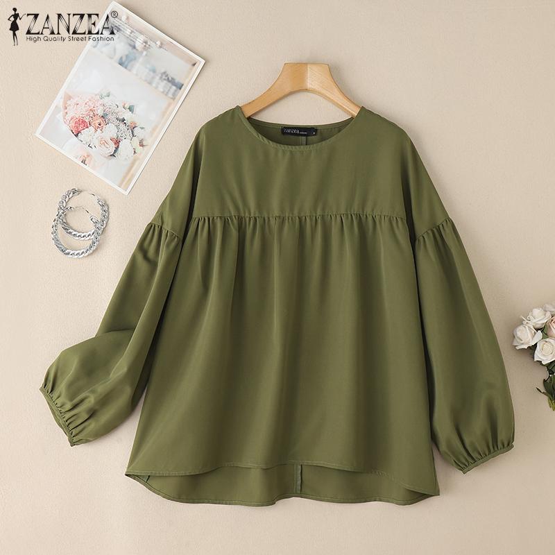 

ZANZEA Women Casual O-neck Nine Quarter Sleeve Loose Blouse 4XL рожевий