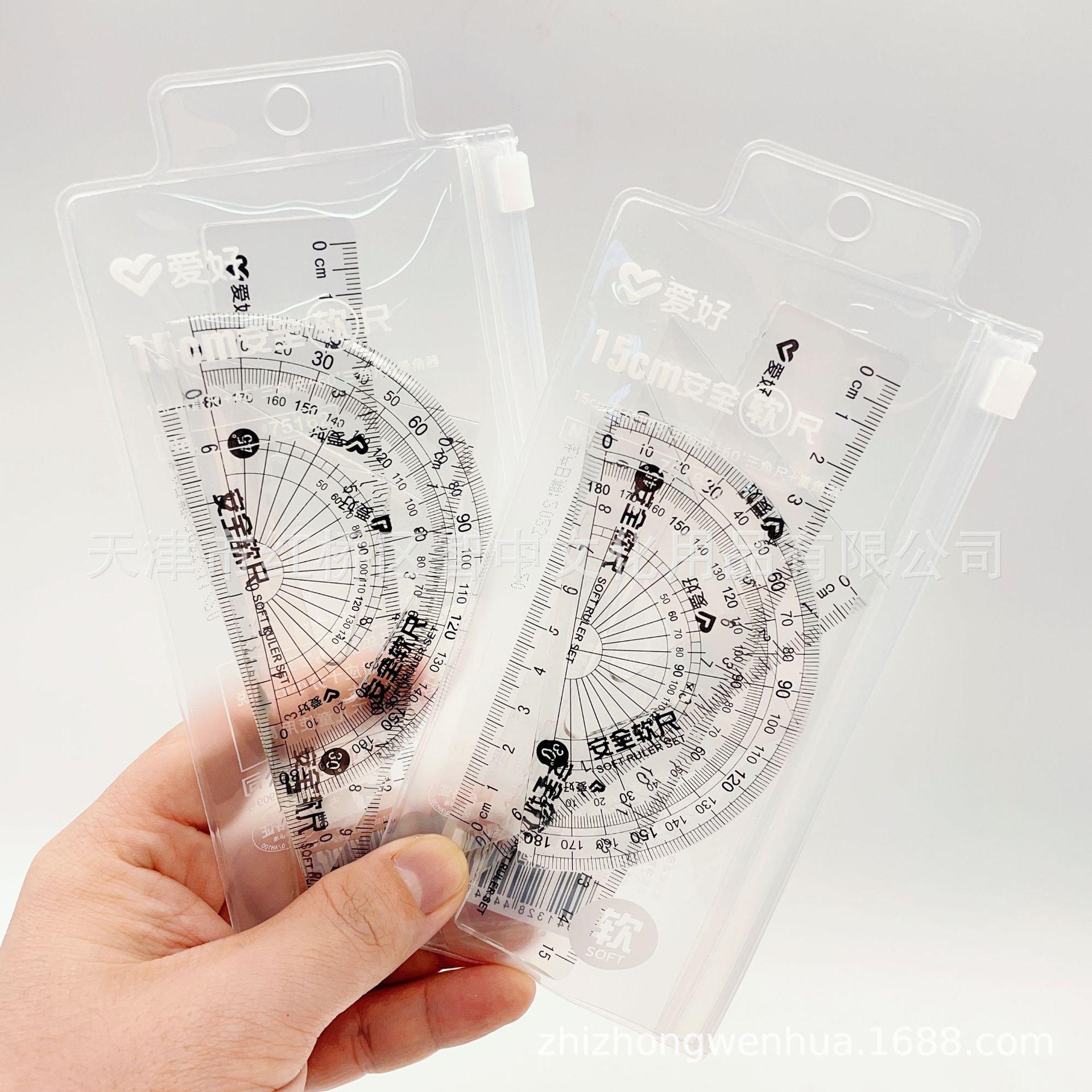 Student Exam Safe Flexible Ruler Set: 4-Piece Straight, Square, Protractor, Soft Unbreakable Design