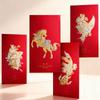 4pcs 3D Chinese New Year Red Envelope Relief Pattern Year of The Horse Red Packet HongBao  Birthday