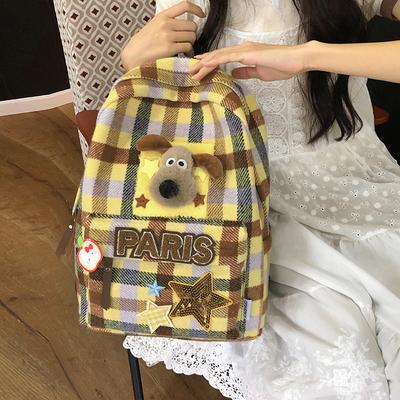 Retro Checkered Schoolbag, Women's Backpack, Women's Small Backpack, Japanese-style Instagram Schoolbag for Female Students