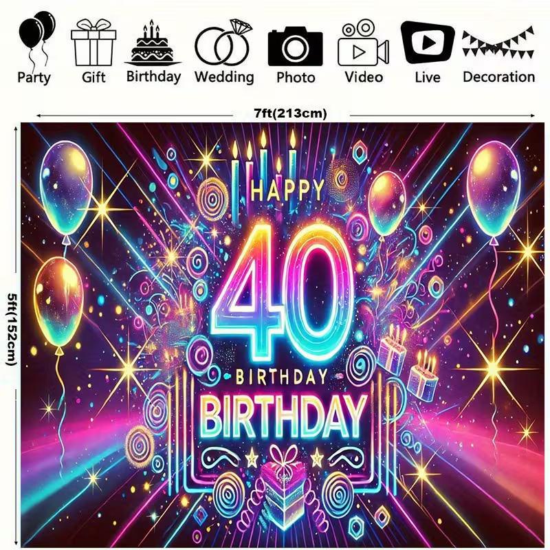 Sfondo 2D Glow per il 40° Compleanno, Banner Decorazione Festa a Tema Viola Neon