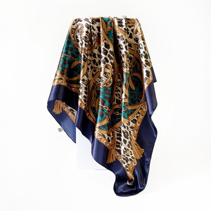 90cm Faux Silk Satin Square Scarf – Leopard Print Silk Scarf for Women, New Style Headscarf and Shawl