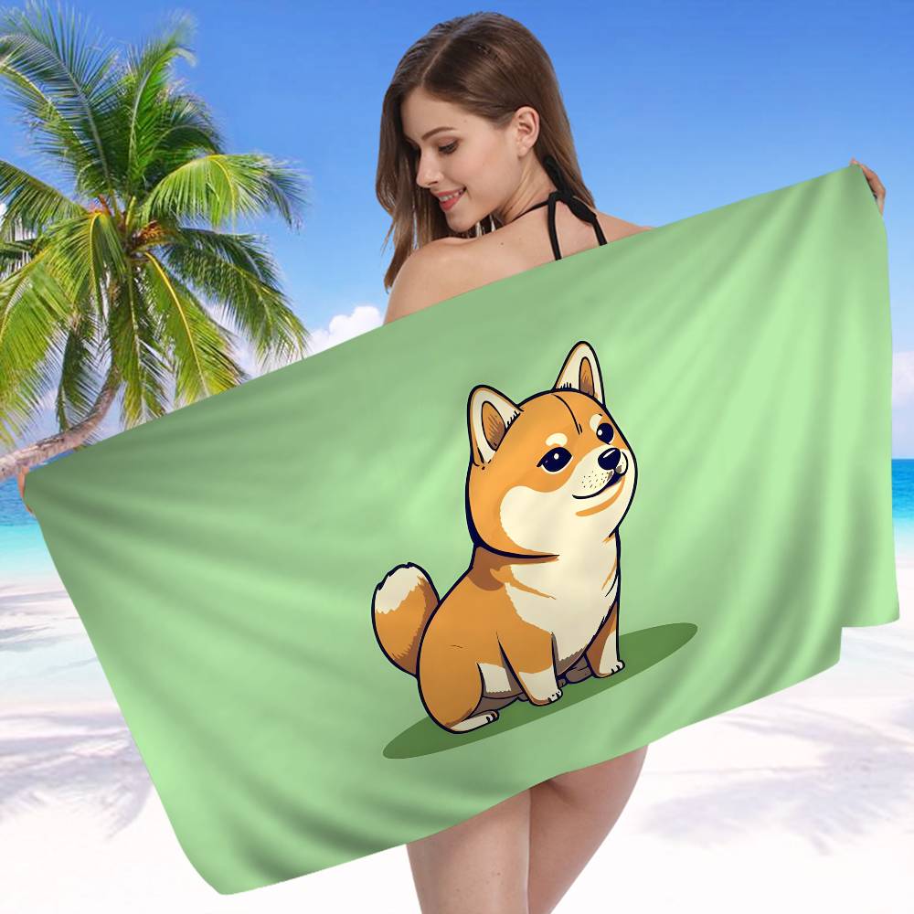 Kawaii Shiba Inu Bath Towel Microfiber Soft Water Absorbing Breathable For Girl Kids Decorative Cartoon Beach Towel