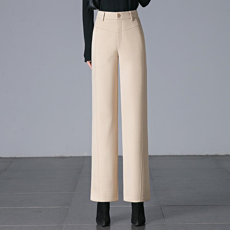 2024 Autumn/Winter Women's Loose Slimming Acetate Wool Pants - Extra Thick, Narrow to Wide Leg, for Middle-Aged Moms