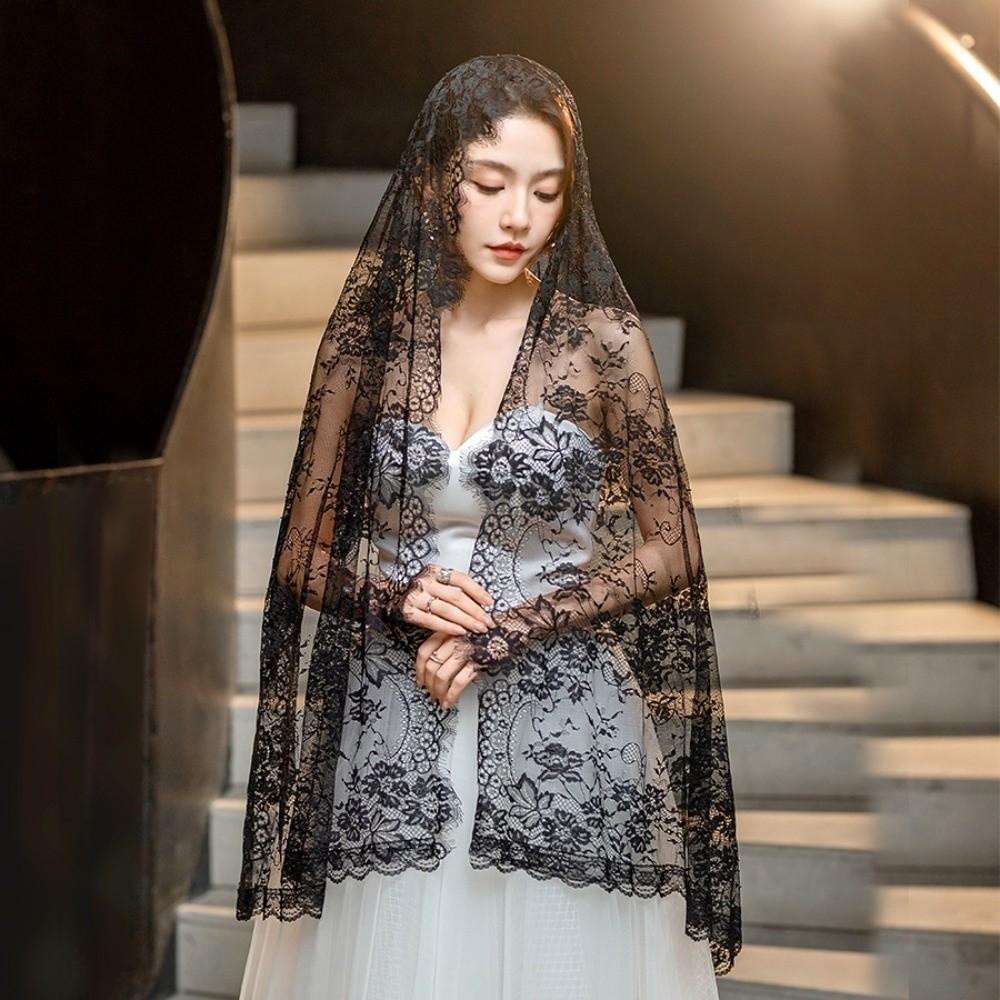 Hollow Veil Prayer Shawl Flower Mantilla Scarf Simple Bride Head Gauze Party