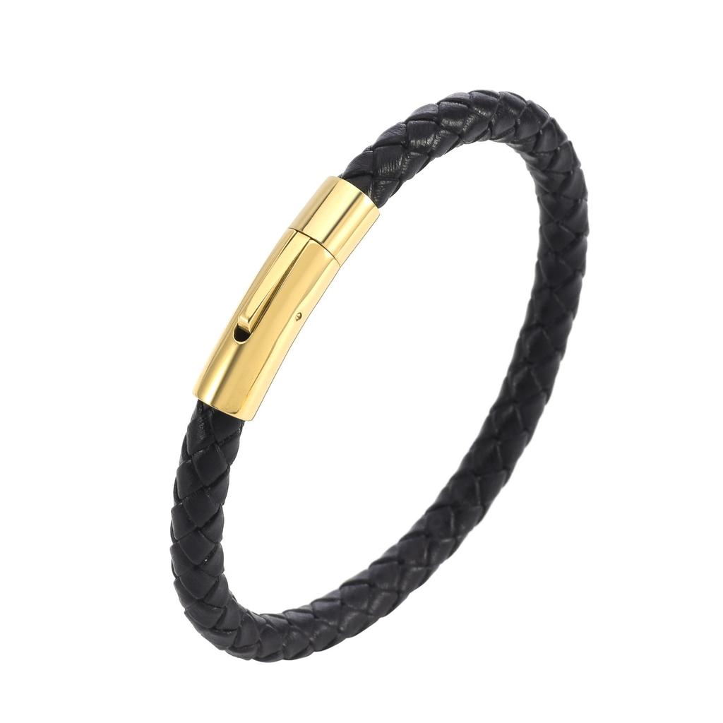 European and American Leather Bracelet Stainless Steel Snap Button Men's Woven Leather Bracelet
