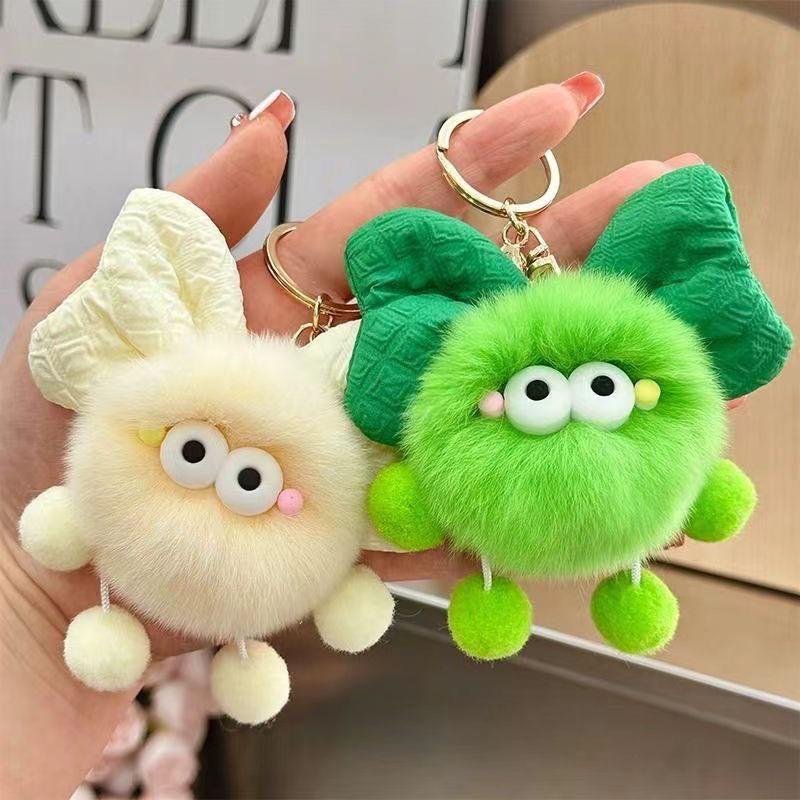 Bowknot Plush Coal Ball Keychain Ornament - Cute DIY Gift Doll