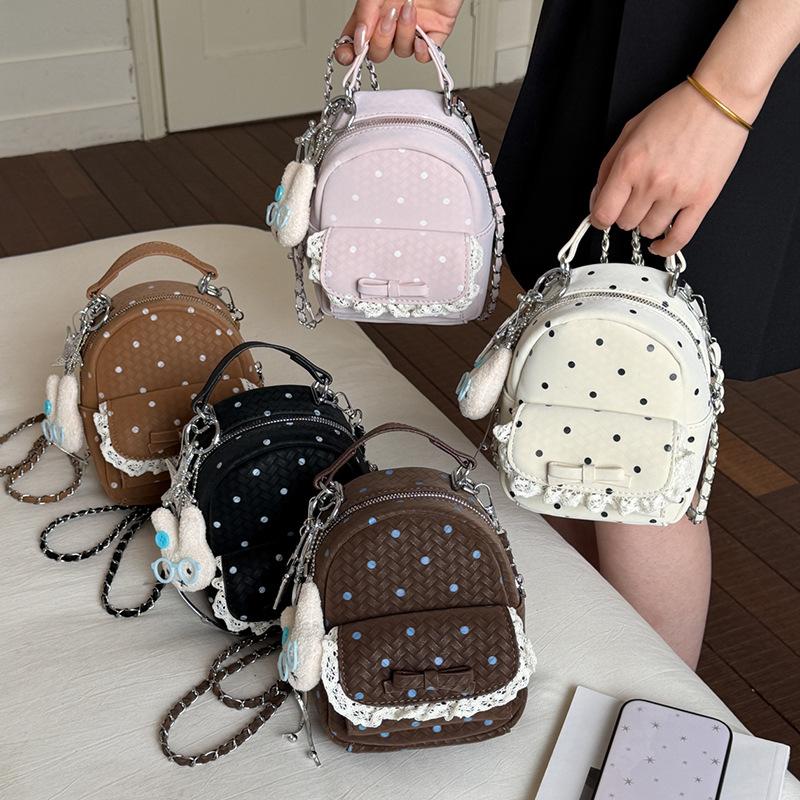 Schoolbag Korean niche polka dot chain backpack casual Korean ins personalized foreign style backpack tide mini portable schoolbag
