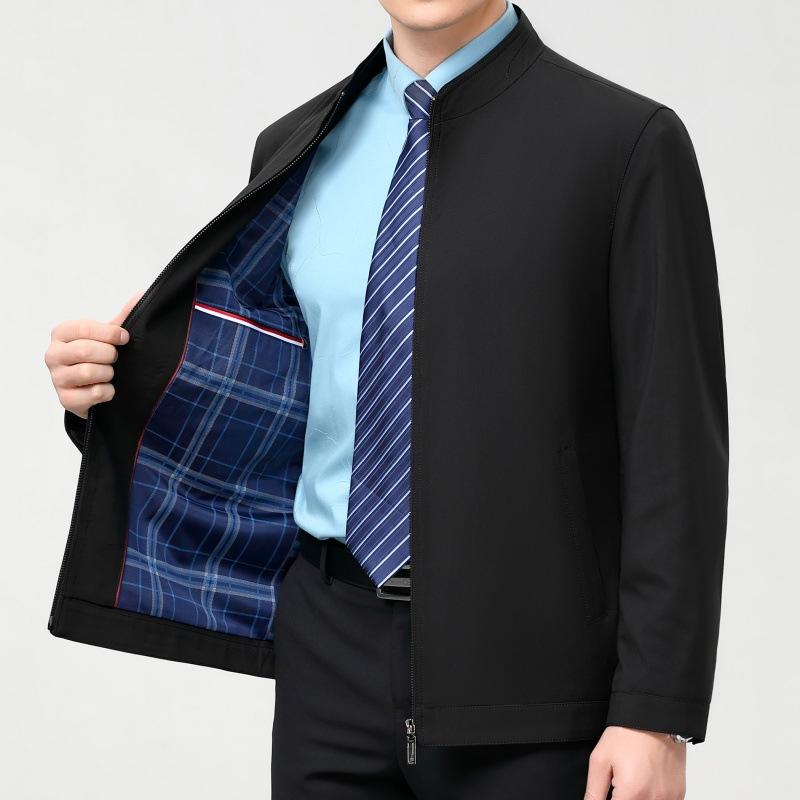High-end Mulberry Silk Jacket Men's Stand-up Collar Middle-aged Casual Jacket Casual Loose Dad Spring and Autumn Thin Coat
