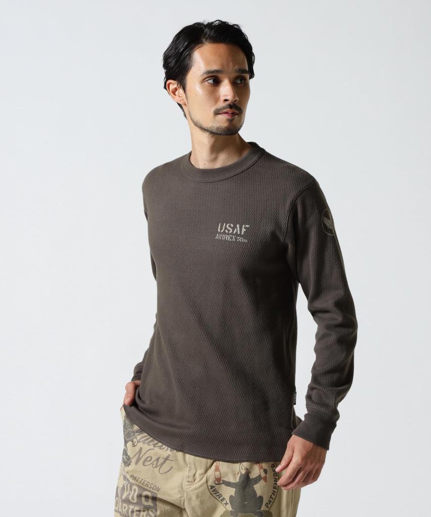 AVIREX HONEYCOMB WAFFLE USAF L/S T-SHIRT 783-5230030 charcoal 2XL