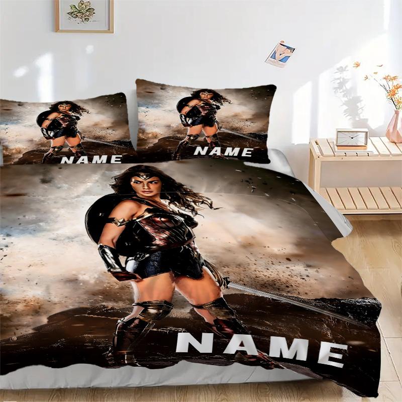 Custom Textile Wonder Woman Peace Bedding 3 Piece Set HD Print Duvet Cover Pillowcases for Teens Adult Bedroom Decoration