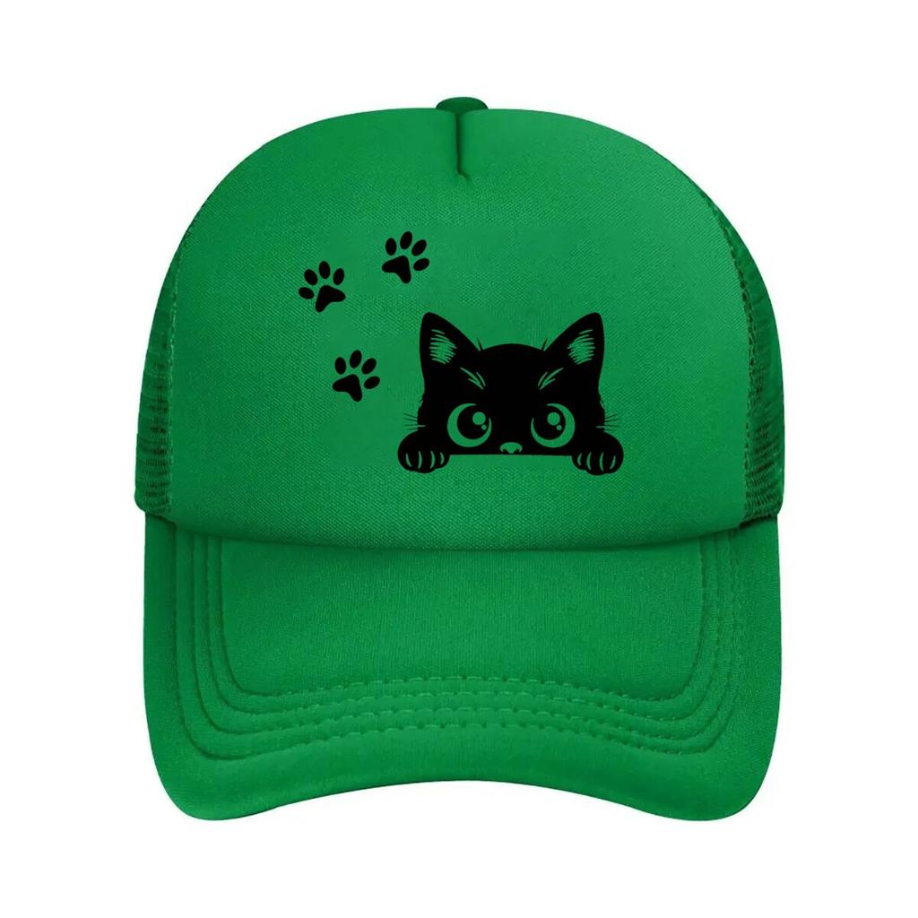 Cute Black Cat Peeking Paw Print Mesh Baseball Cap For Womens Unisex FeUnisex Beach Dad Hat Hip Hop