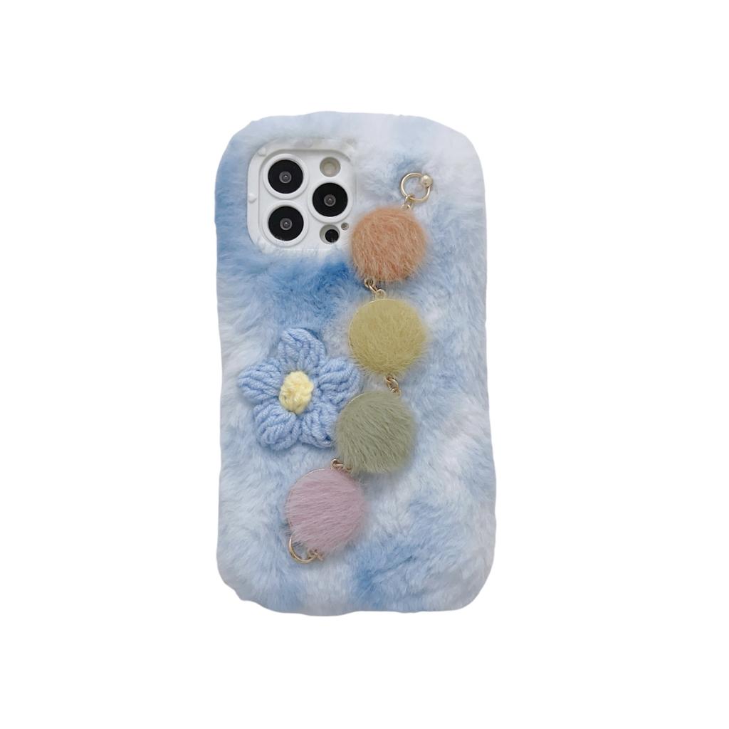Applicable to iphone14 plush mobile phone case gradual change flower bracelet 13pro plush case apple 12TPU soft case