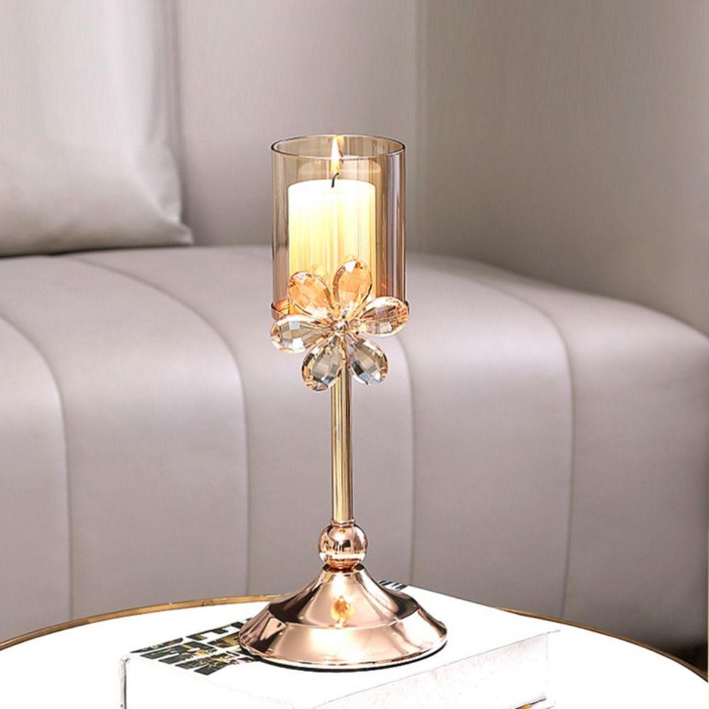 Anti-slip Petal Glass Candlestick Crystal Romantic Candles Stand Bedroom