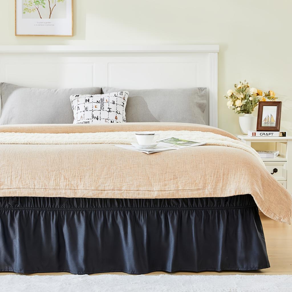 Elastic Bed Ruffle - Adjustable 15" Tailored Drop, Microfiber Bed Skirt with Easy Wrap Around Design, Fade-Resistant & Machine Washable