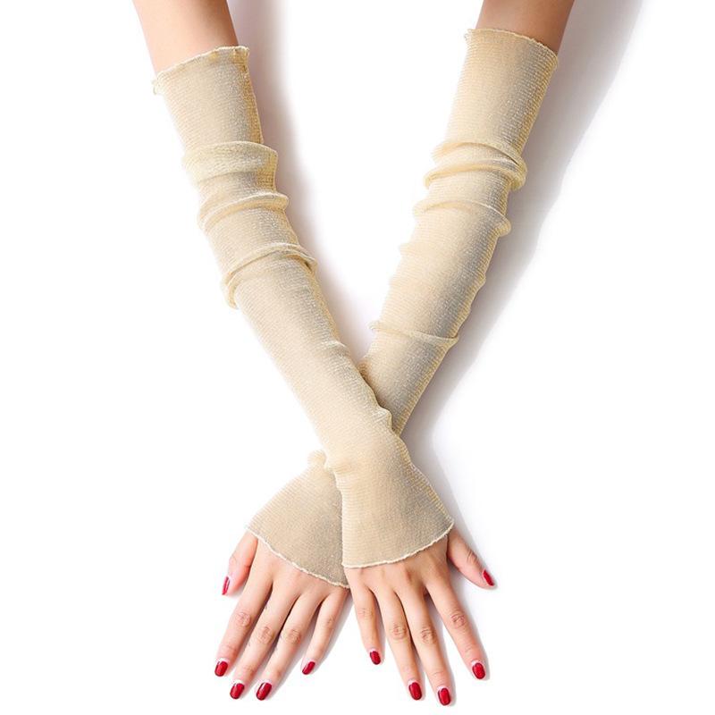 Silver Thread Mesh Lace Sun Protection Sleeves: Long Ice Silk Arm Guards for Summer Driving