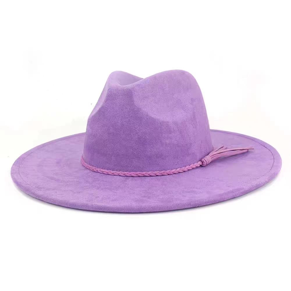 Suede Top Hat 9.5cm Wide Brim Fedora Hat Men'S Autumn Winter Felt Jazz Caps Classic Church Fedora Opening Part Sombrero Mujer