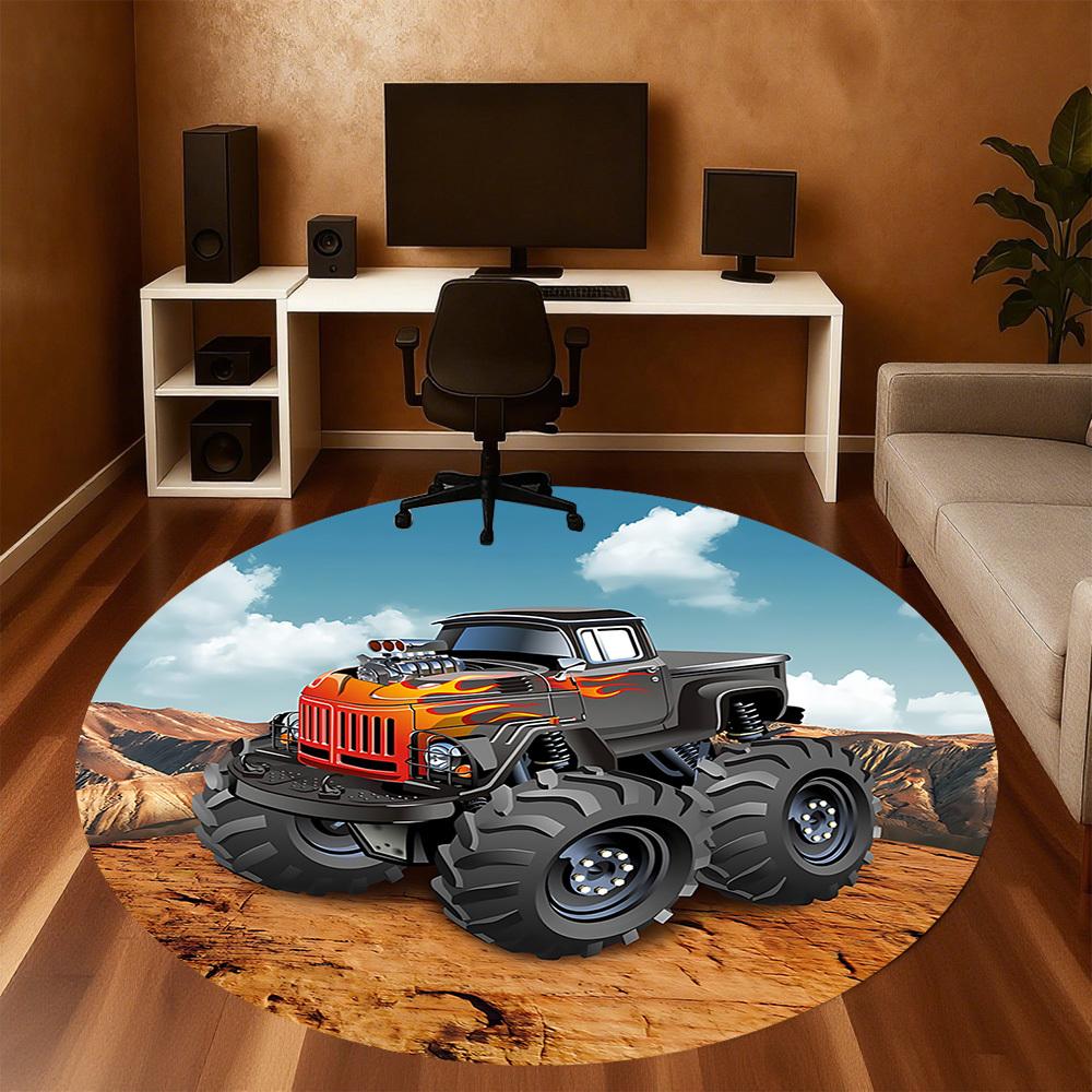 1pc monster truck Round Chair mat Area Rug - Non-Slip, Floor Mat for Office, Bedroom, and Indoor Decor c1125278