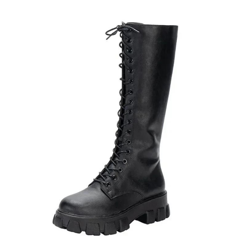 Fashion Women's Mid Calf Boots Padded Shoes Knee High Winter Sneakers Punk Style Military Casual White Black 2024 Lucury Platform Woman