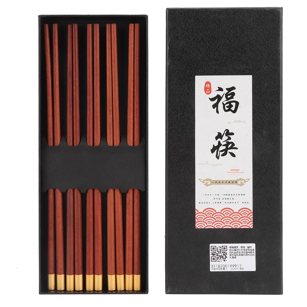 5 Paar Essstäbchen aus Holz im chinesischen Stil, sicheres, handgefertigtes Geschirr, Geschenk für Freunde und Familie, Rot