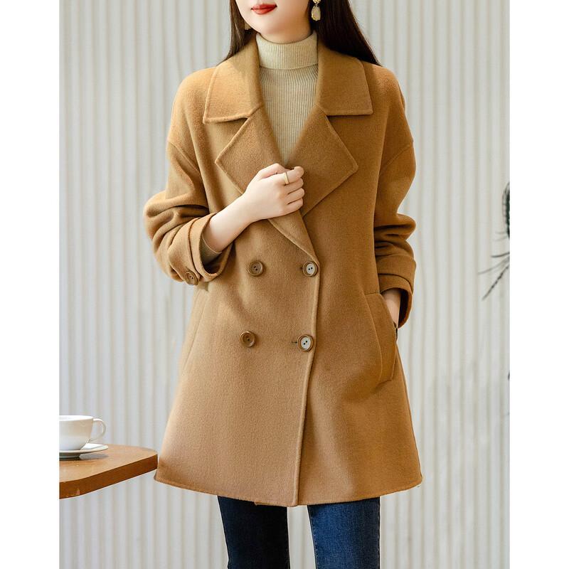 Women's Winter Double-Breasted Merino Wool Blend Mid-Length Coat