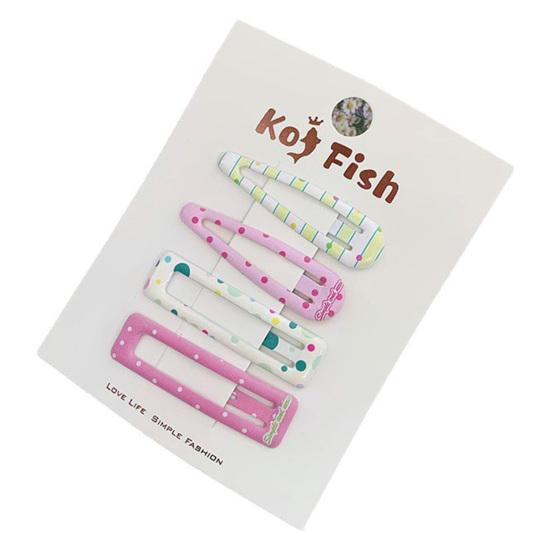 

4Pcs Girl Hairpin Plaid Dot Printing Water Drop BB Clip Sweet Girly Style Strong Grip Bang Hair Pins Hair Accessory B