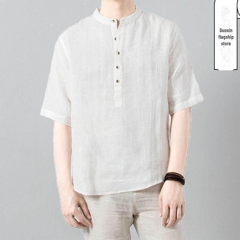 

Мужская льняная футболка в стиле ретро с V-образным вырезом и коротким рукавом L белый