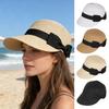 Straw Hat Wide Black Ribbon Bow Dome Flat Brim Baseball Hat Lightweight Breathable Sun Protection Hat