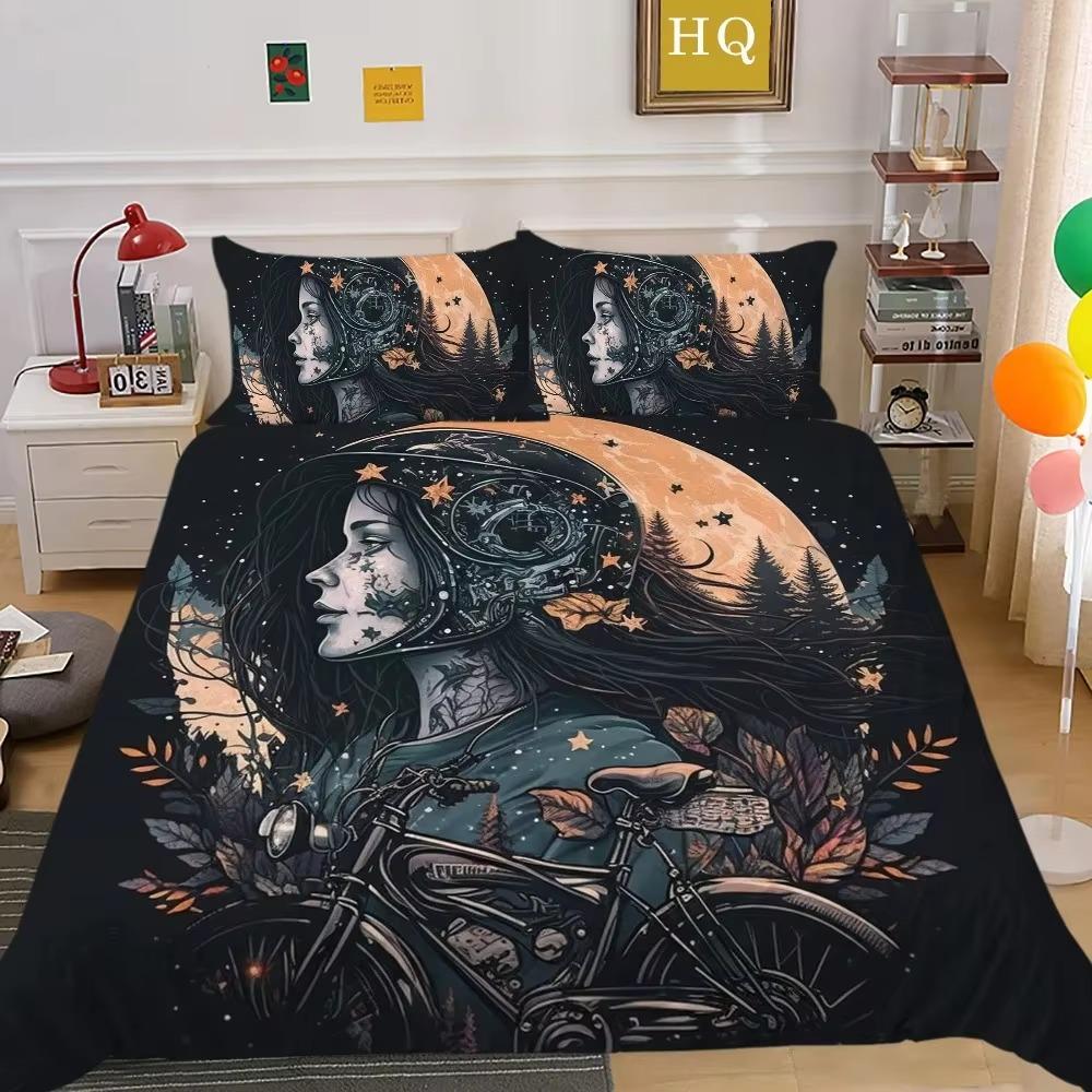 Skull and Beauty Duvet Cover Set Full Size Gothic Sugar Skull Angels and Demons Bedding Set with Pillowcase Twin Double Bed Sets